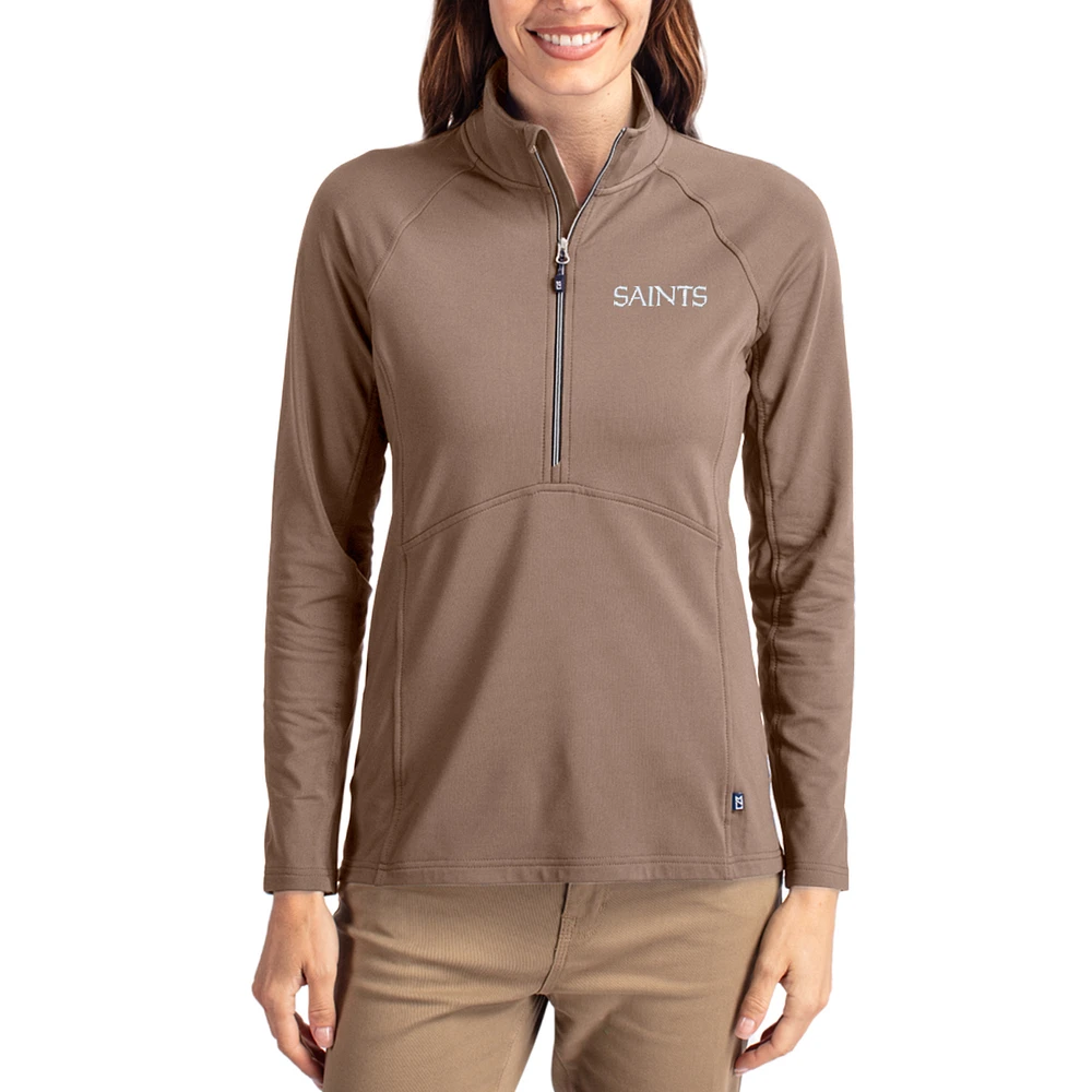 Women's Cutter & Buck Brown New Orleans Saints Tonal Adapt Eco Knit Stretch Recycled Raglan Half-Zip Pullover