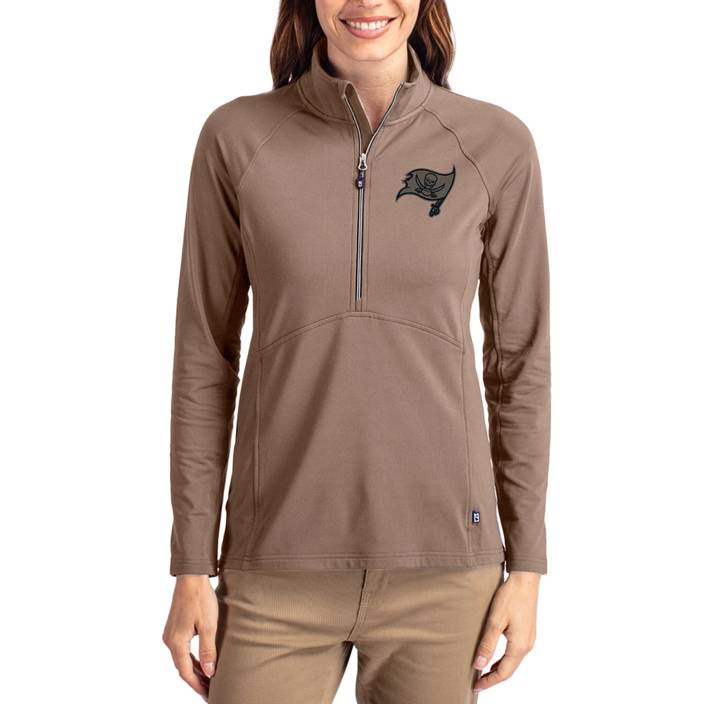 Women's Cutter & Buck Brown Tampa Bay Buccaneers Tonal Adapt Eco Knit Stretch Recycled Raglan Half-Zip Pullover