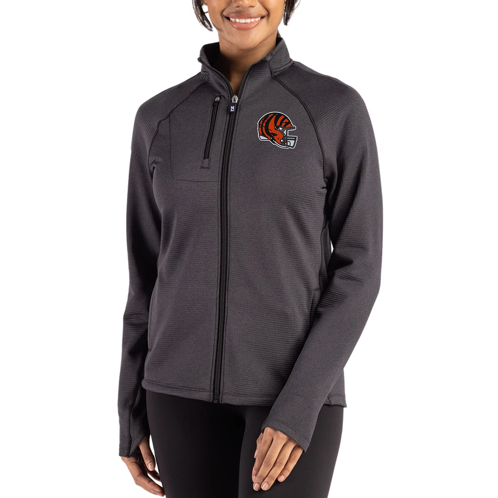 Women's Cutter & Buck Heather Black Cincinnati Bengals Peshastin Fleece Recycled Raglan Full-Zip Jacket