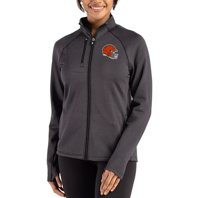 Women's Cutter & Buck Heather Black Cleveland Browns Peshastin Fleece Recycled Raglan Full-Zip Jacket