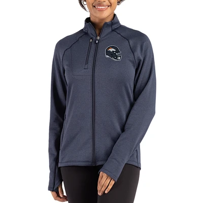 Women's Cutter & Buck Heather Navy Denver Broncos Peshastin Fleece Recycled Raglan Full-Zip Jacket