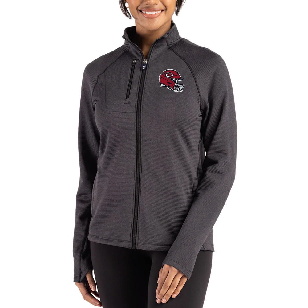 Women's Cutter & Buck Heather Black Kansas City Chiefs Peshastin Fleece Recycled Raglan Full-Zip Jacket
