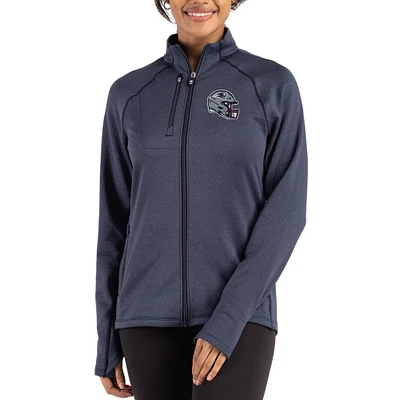 Women's Cutter & Buck Heather Navy New England Patriots Peshastin Fleece Recycled Raglan Full-Zip Jacket
