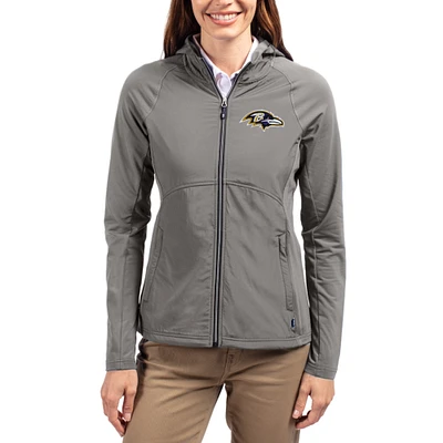 Women's Cutter & Buck Gray Baltimore Ravens Adapt Eco Knit Hybrid Recycled Raglan Full-Zip Hoodie Jacket