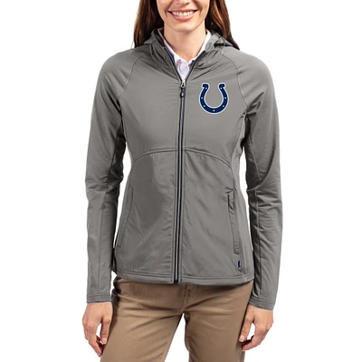 Women's Cutter & Buck Gray Indianapolis Colts Adapt Eco Knit Hybrid Recycled Raglan Full-Zip Hoodie Jacket