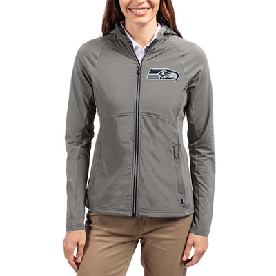 Women's Cutter & Buck Gray Seattle Seahawks Adapt Eco Knit Hybrid Recycled Raglan Full-Zip Hoodie Jacket