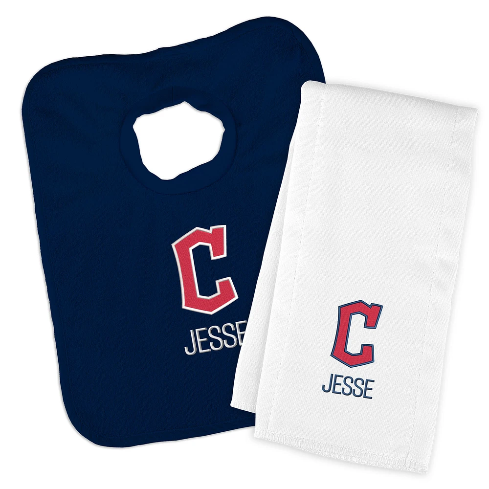 Infant Chad & Jake Navy Cleveland Guardians Personalized Block C Bib & Burp Cloth Set