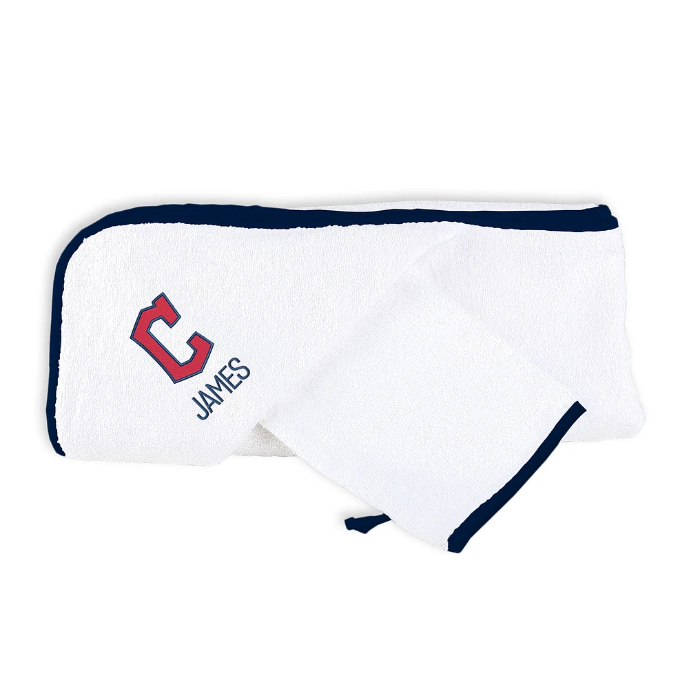 Infant Chad & Jake White Cleveland Guardians Personalized Block C Hooded Towel