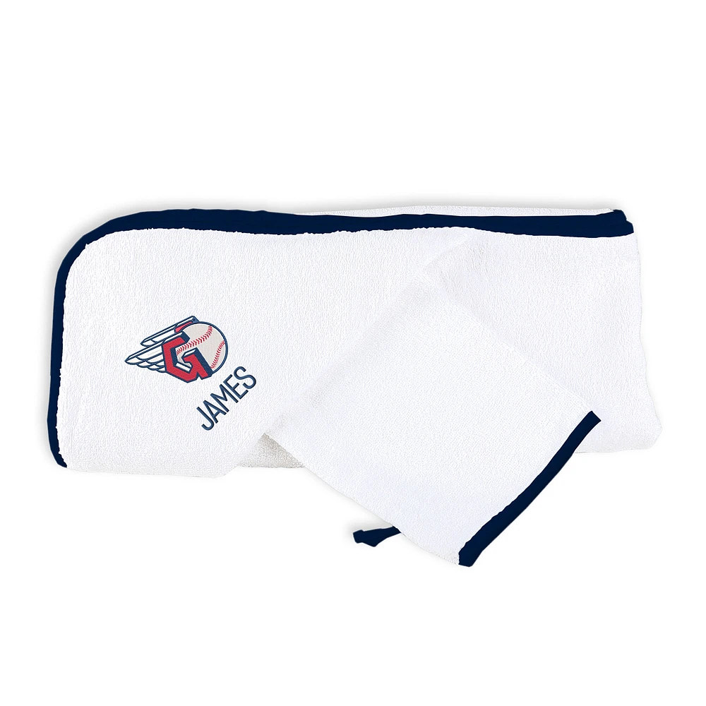 Infant Chad & Jake White Cleveland Guardians Personalized Primary Logo Hooded Towel