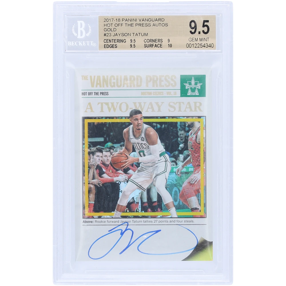Jayson Tatum Boston Celtics Autographed 2017-18 Panini Vanguard Hot off the Press Gold #HP-JTT #1/10 BGS Authenticated 9.5/10 Rookie Card - 9.5,9,9.5,10 Subgrades