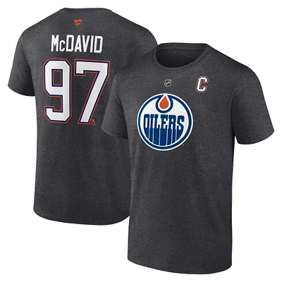 Men's Fanatics Connor McDavid Charcoal Edmonton Oilers Authentic Stack Name & Number T-Shirt