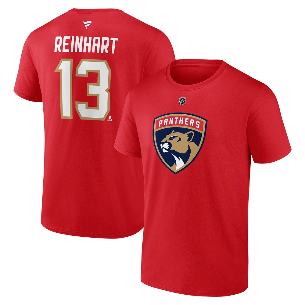 Men's Fanatics Sam Reinhart Red Florida Panthers Authentic Stack Name & Number T-Shirt