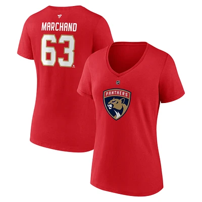 Women's Fanatics Brad Marchand Red Florida Panthers Authentic Stack Name & Number V-Neck T-Shirt