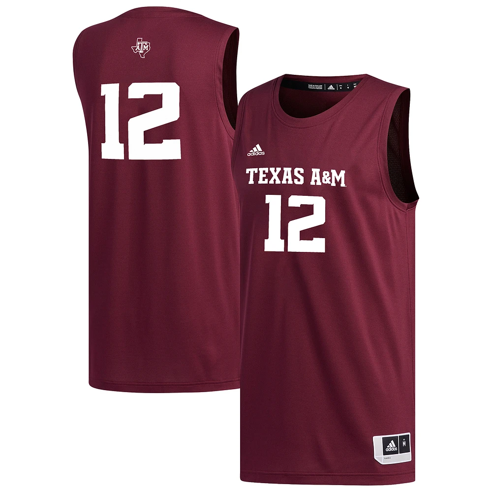 Men's adidas #12 Maroon Texas A&M Aggies Replica Basketball Jersey