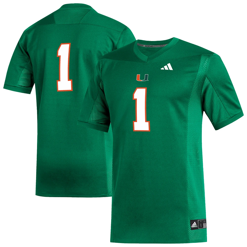 Men's adidas #1 Green Miami Hurricanes Replica Football Jersey