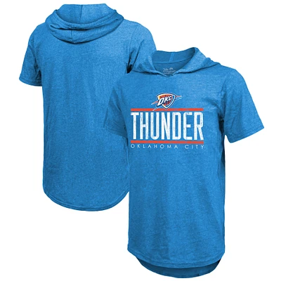 Men's Majestic Threads Blue Oklahoma City Thunder Tri-Blend Hoodie T-Shirt