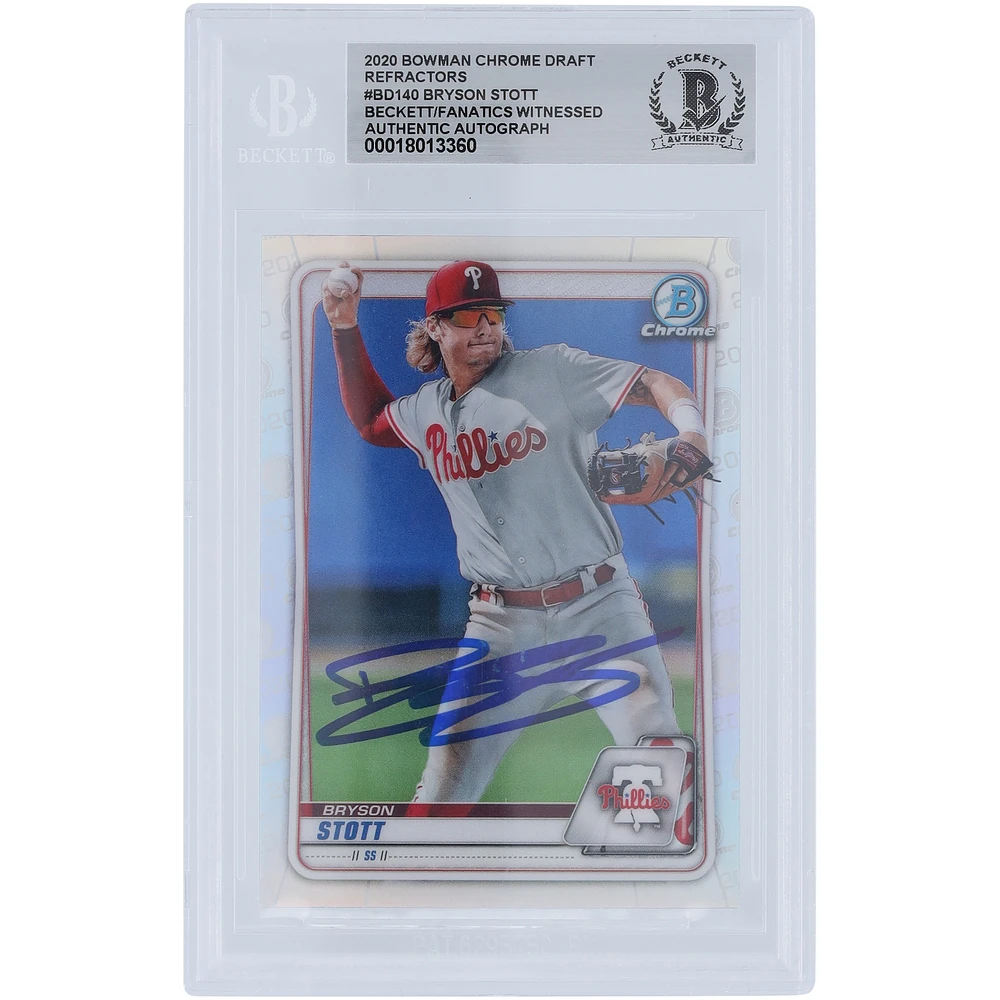 Bryson Stott Philadelphia Phillies Autographed 2020 Bowman Chrome Draft Refractors #BD-140 Beckett Fanatics Witnessed Authenticated Card