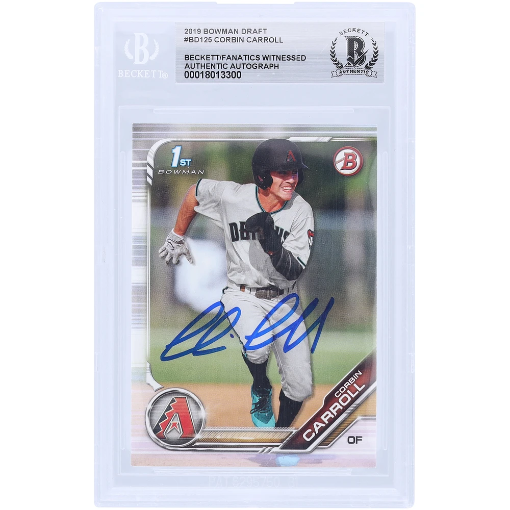 Corbin Carroll Arizona Diamondbacks Autographed 2019 Bowman Draft 1st Bowman #BD-125 Beckett Fanatics Witnessed Authenticated Card