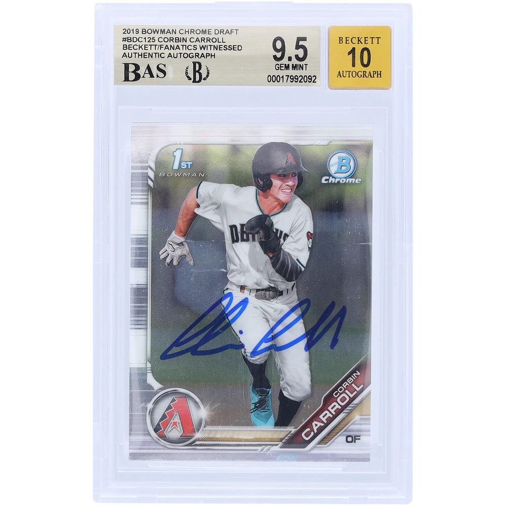Corbin Carroll Arizona Diamondbacks Autographed 2019 Bowman Chrome Draft 1st Bowman #BDC-125 Beckett Fanatics Witnessed Authenticated 9.5/10 Card