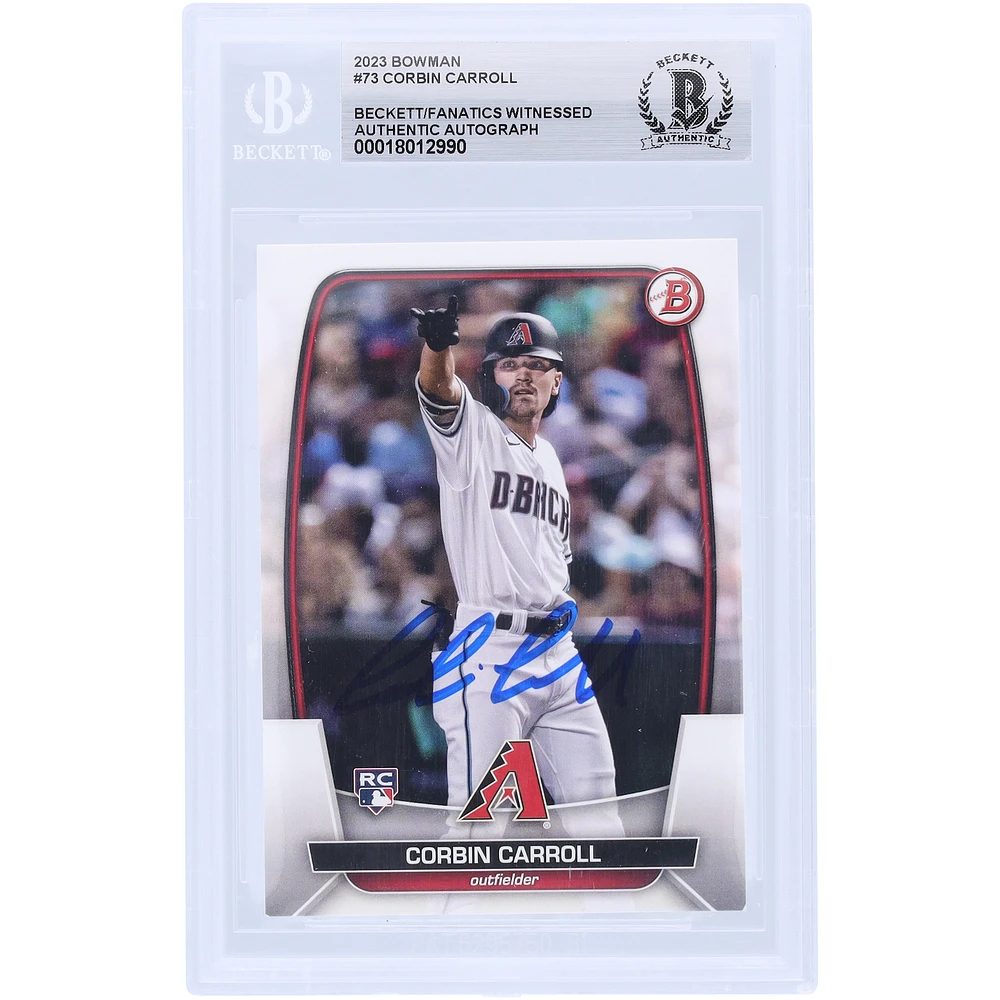 Corbin Carroll Arizona Diamondbacks Autographed 2023 Bowman #73 Beckett Fanatics Witnessed Authenticated Rookie Card