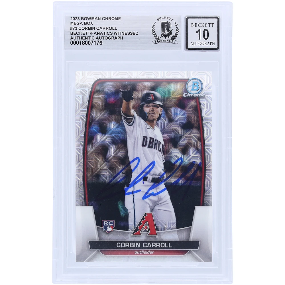 Corbin Carroll Arizona Diamondbacks Autographed 2023 Bowman Chrome Mega Box #73 Beckett Fanatics Witnessed Authenticated 10 Rookie Card