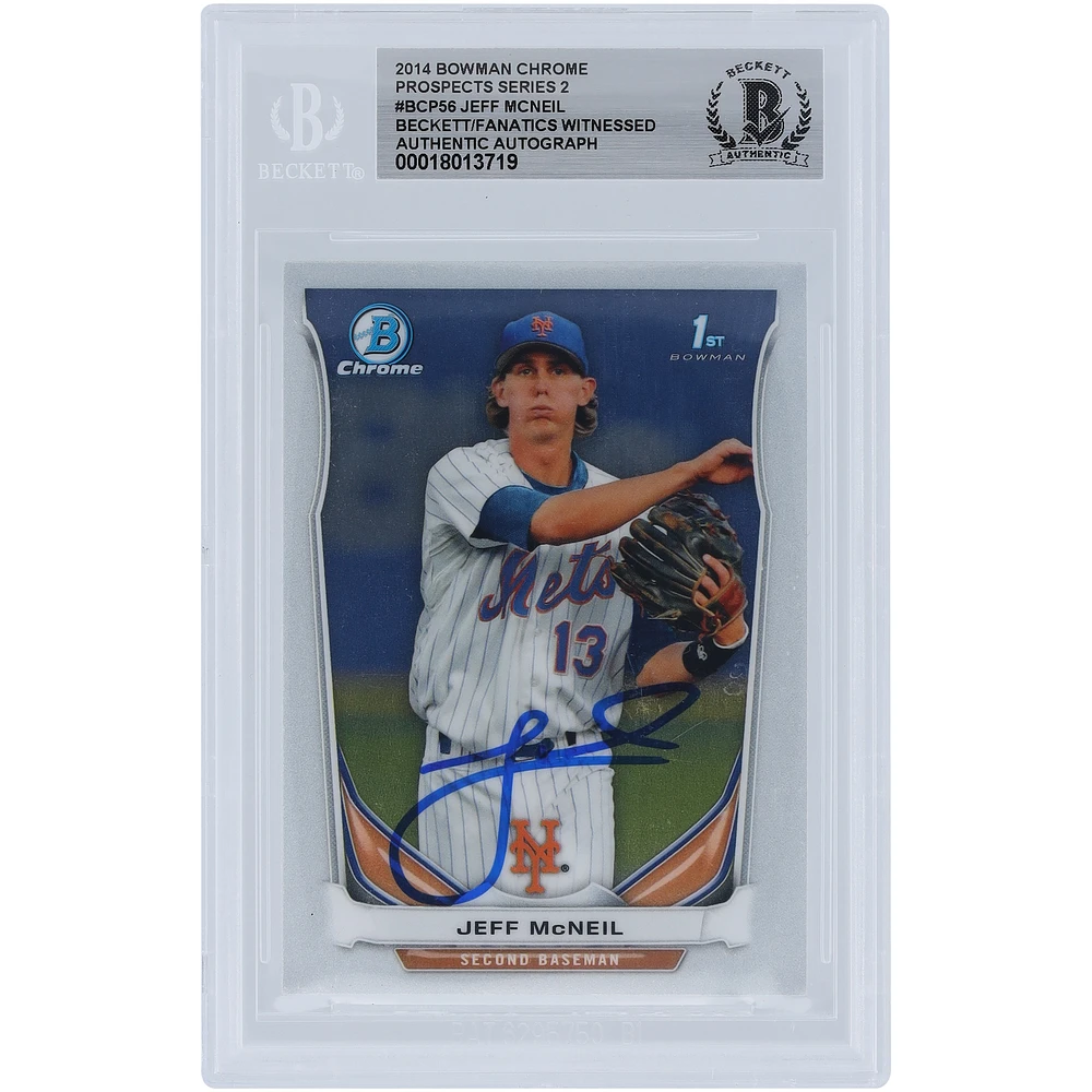 Jeff McNeil New York Mets Autographed 2014 Bowman Chrome Prospects #BCP56 Beckett Fanatics Witnessed Authenticated Card