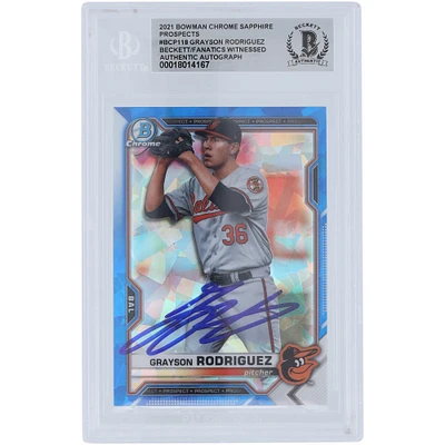 Grayson Rodriguez Baltimore Orioles Autographed 2021 Bowman Chrome Prospects Sapphire #BCP-118 Beckett Fanatics Witnessed Authenticated Card