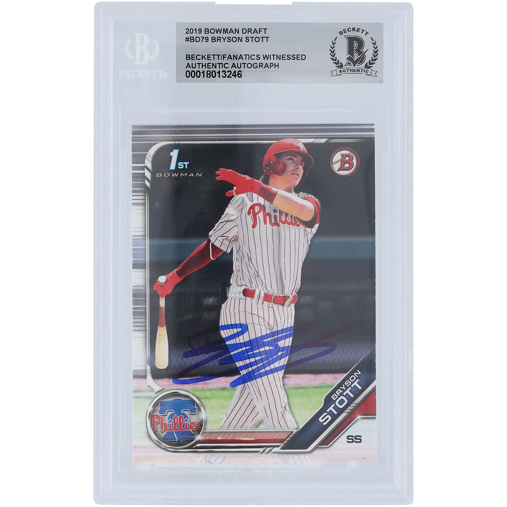Bryson Stott Philadelphia Phillies Autographed 2019 Bowman Draft 1st Bowman #BD-79 Beckett Fanatics Witnessed Authenticated Card