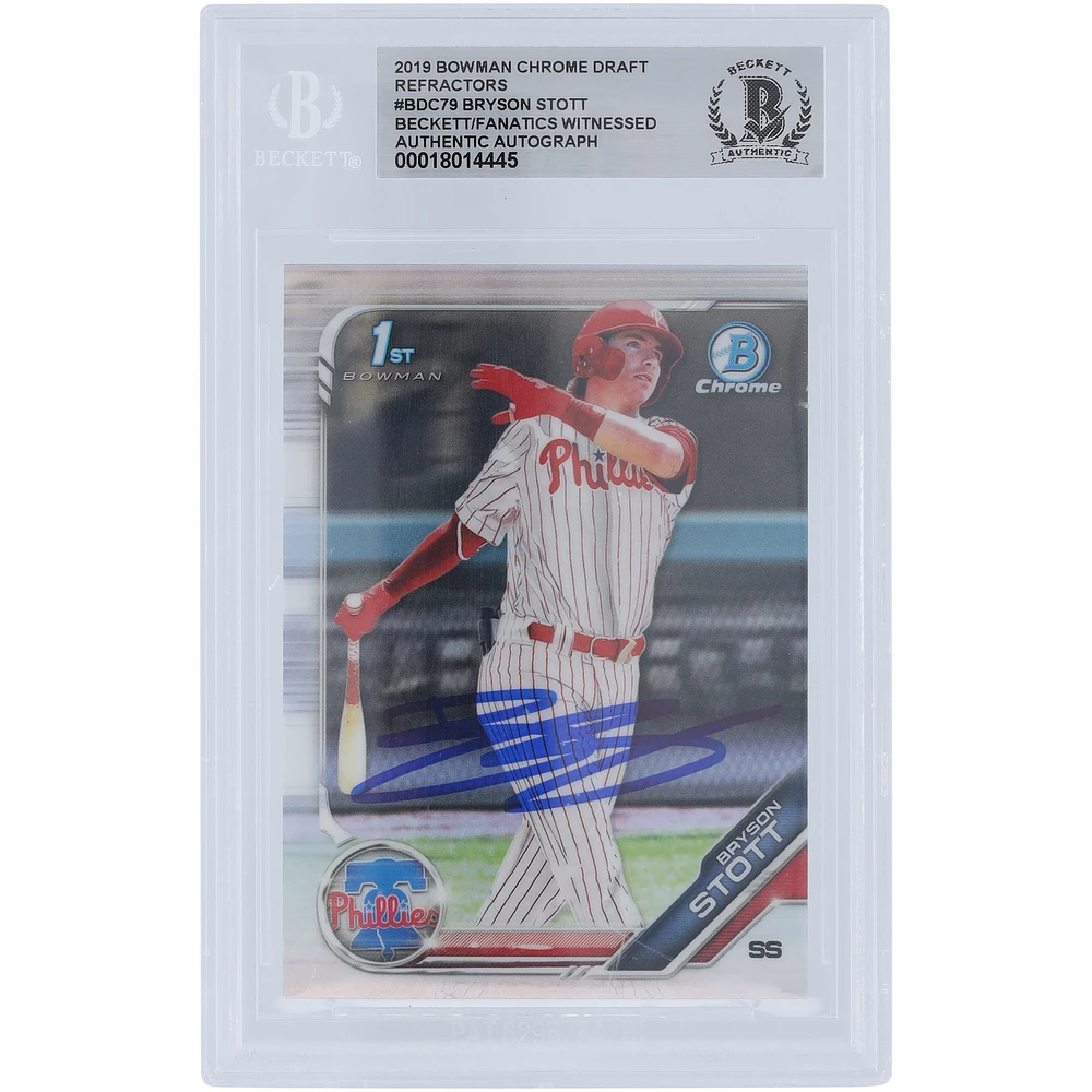 Bryson Stott Philadelphia Phillies Autographed 2019 Bowman Chrome Draft Refractors #BDC-79 Beckett Fanatics Witnessed Authenticated Card
