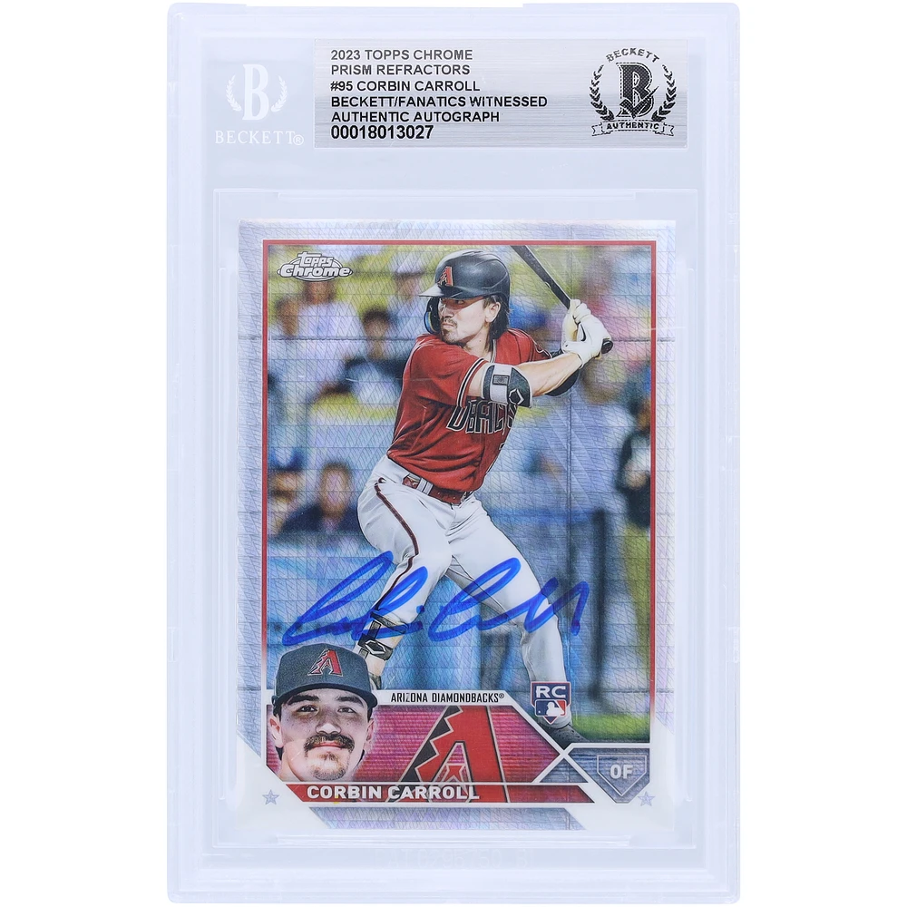 Corbin Carroll Arizona Diamondbacks Autographed 2023 Topps Chrome Prism Refractors #95 Beckett Fanatics Witnessed Authenticated Rookie Card