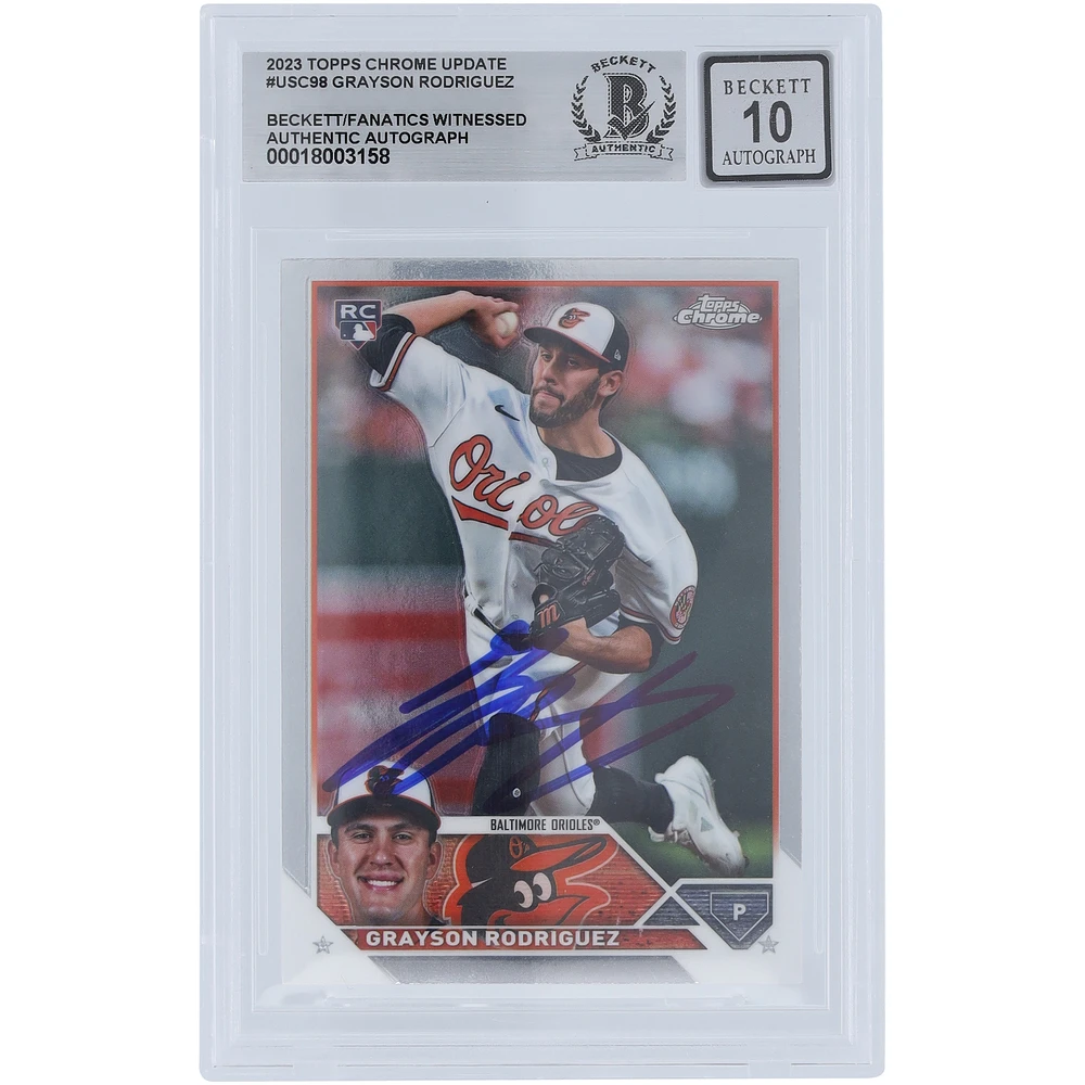 Grayson Rodriguez Baltimore Orioles Autographed 2023 Topps Chrome Update #USC98 Beckett Fanatics Witnessed Authenticated 10 Rookie Card