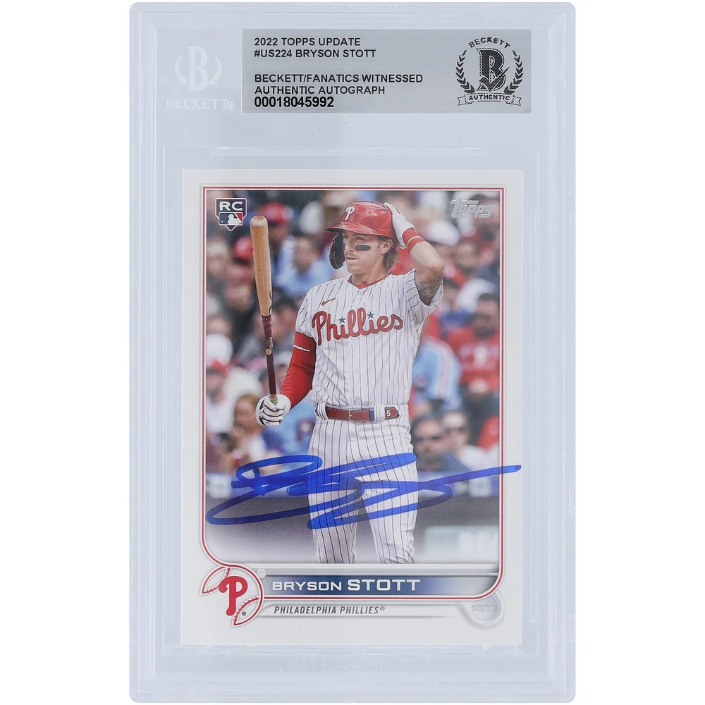 Bryson Stott Philadelphia Phillies Autographed 2022 Topps Update #US224 Beckett Fanatics Witnessed Authenticated Rookie Card