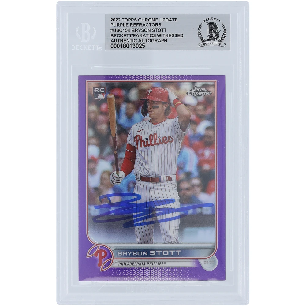 Bryson Stott Philadelphia Phillies Autographed 2022 Topps Update Purple Refractors #USC154 Beckett Fanatics Witnessed Authenticated Rookie Card