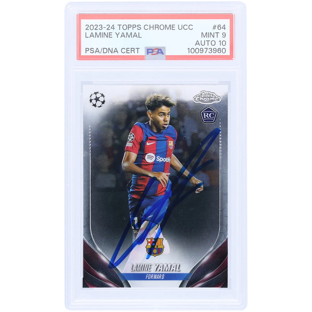 Lamine Yamal Barcelona Autographed 2023-24 Topps Chrome UCC #64 PSA Authenticated 9/10 Rookie Card