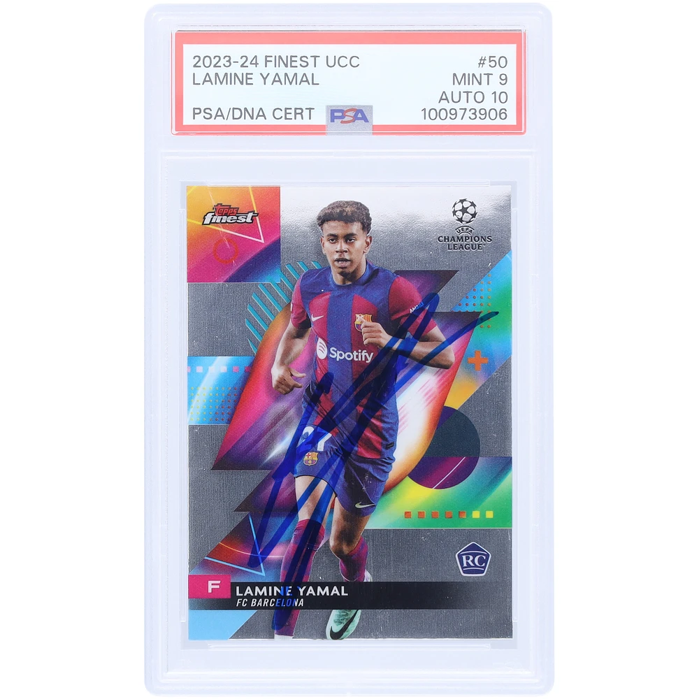 Lamine Yamal Barcelona Autographed 2023-24 Topps Finest UCC #50 PSA Authenticated 9/10 Rookie Card