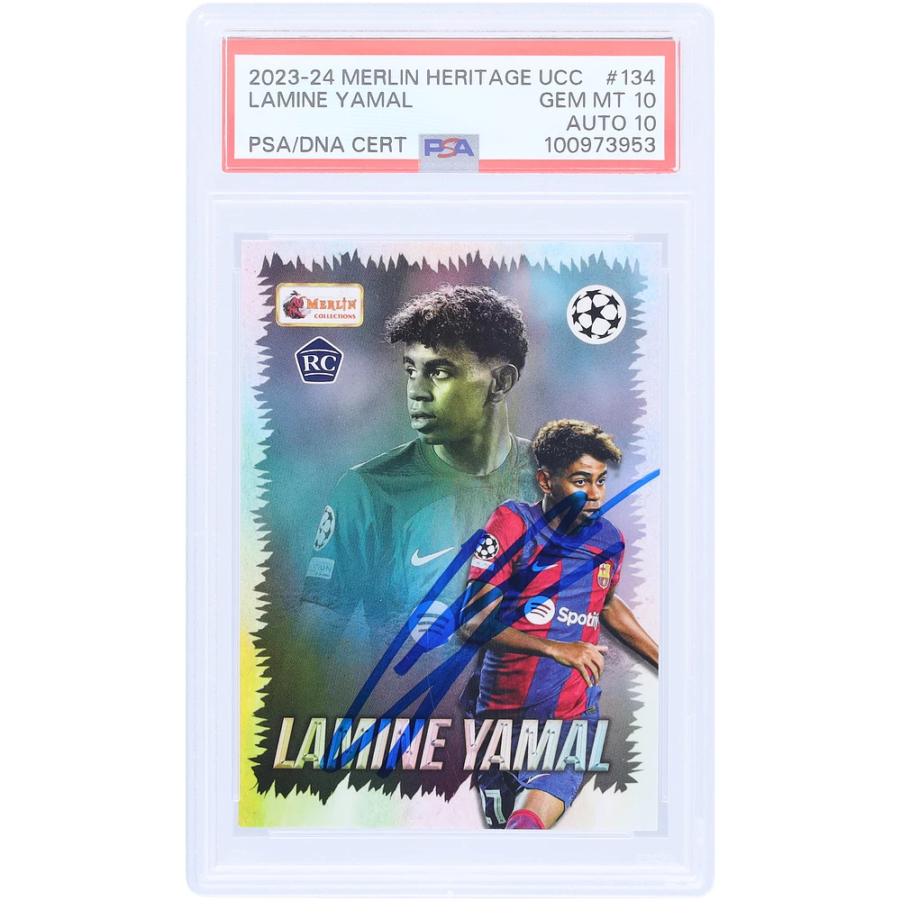 Lamine Yamal Barcelona Autographed 2023-24 Topps Merlin Heritage UCC #134 PSA Authenticated 10/10 Rookie Card