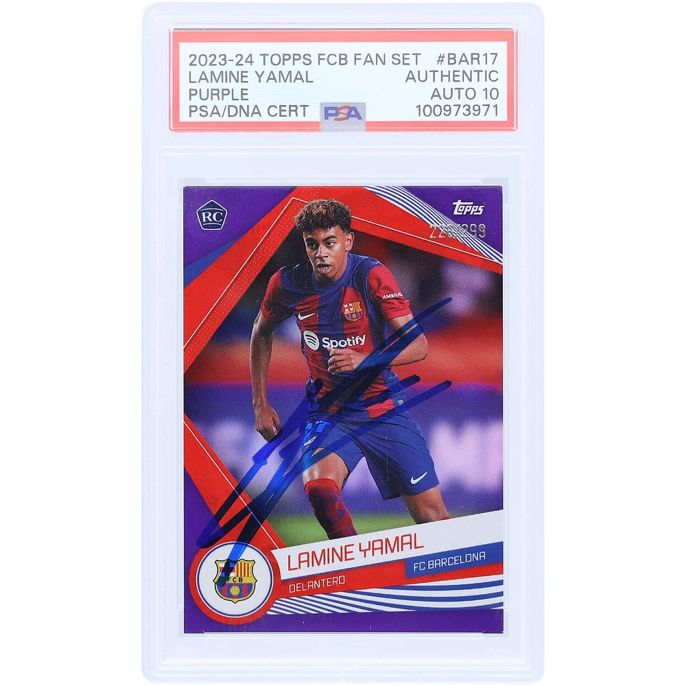 Lamine Yamal Barcelona Autographed 2023-24 Topps FCB Fan Set Purple #BAR-17 #/299 PSA Authenticated Auto 10 Rookie Card