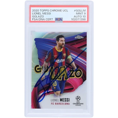 Lionel Messi Barcelona Autographed 2020 Topps Chrome UCL Golazo #GOL-LM PSA Authenticated /10 Card