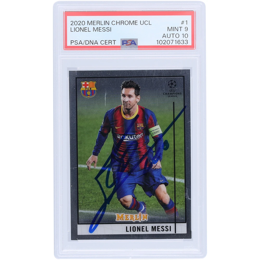 Lionel Messi Barcelona Autographed 2020 Topps Merlin Chrome #1 PSA Authenticated 9/10 Card