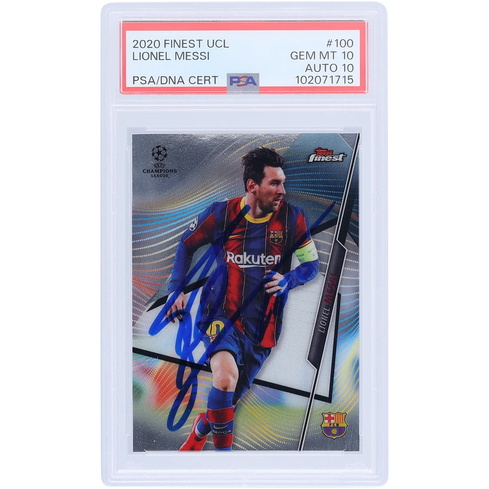 Lionel Messi Barcelona Autographed 2020 Topps Finest UCL #100 PSA Authenticated 10/10 Card