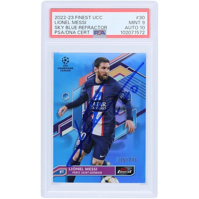 Lionel Messi Paris Saint-Germain Autographed 2022-23 Topps Finest Sky Blue Refractor #30 #/275 PSA Authenticated 9/10 Card