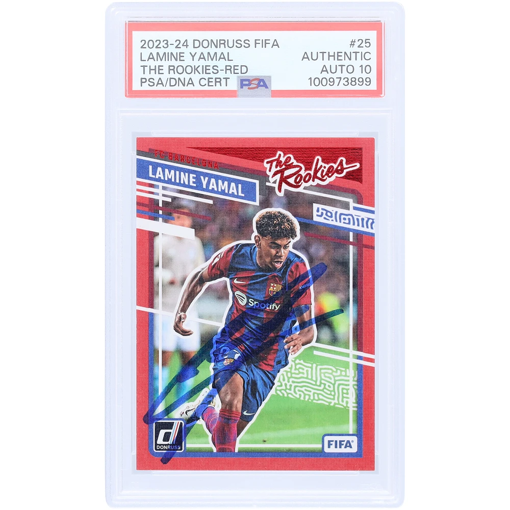 Lamine Yamal Barcelona Autographed 2023-24 Panini Donruss FIFA The Rookies Red #25 PSA Authenticated Auto 10 Rookie Card