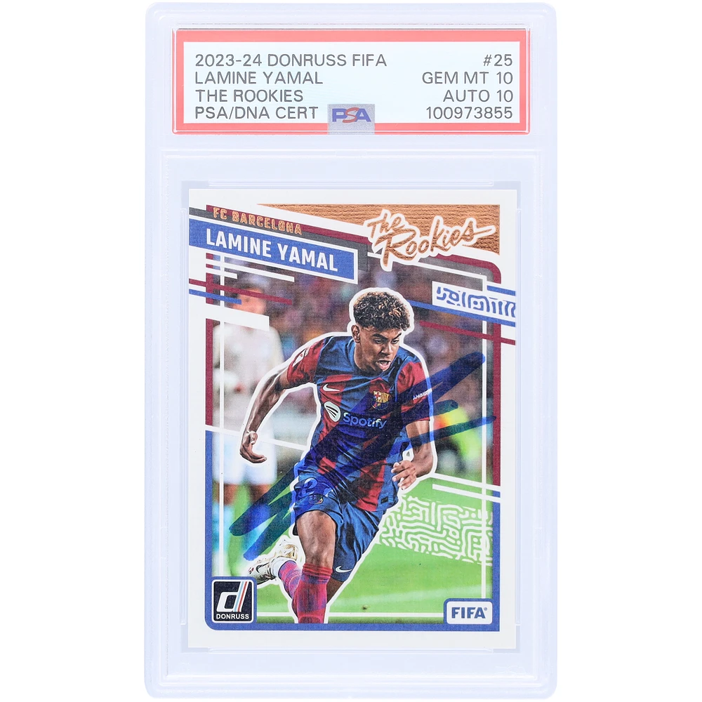 Lamine Yamal Barcelona Autographed 2023-24 Panini Donruss FIFA The Rookies #25 PSA Authenticated 10/10 Rookie Card