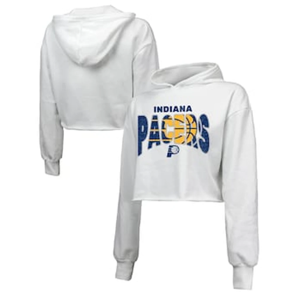 Women's Majestic Threads White Indiana Pacers Tri-Blend Cropped Pullover Hoodie