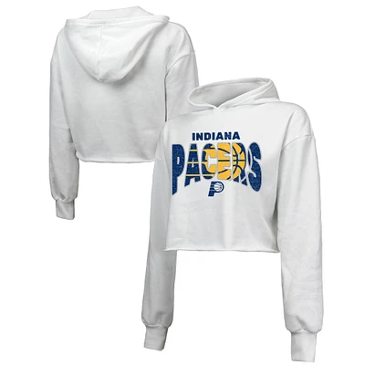 Women's Majestic Threads White Indiana Pacers Tri-Blend Cropped Pullover Hoodie