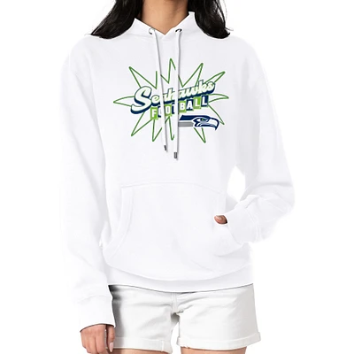 Women's Starter White Seattle Seahawks Drive-In Sign Pullover Hoodie