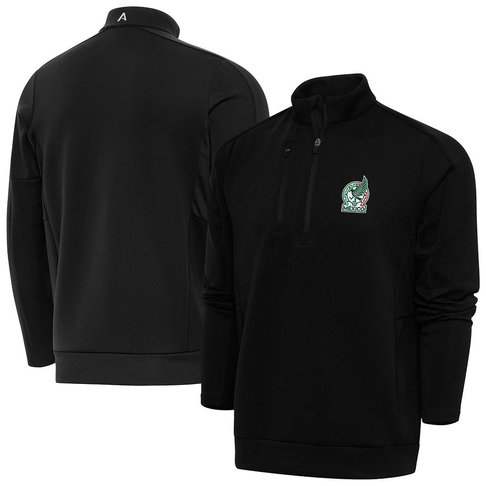 Men's Antigua Black Mexico National Team Genesis Quarter-Zip Pullover