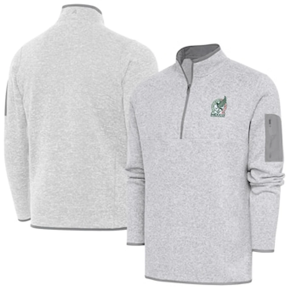 Men's Antigua Heather Gray Mexico National Team Elevate Quarter-Zip Pullover