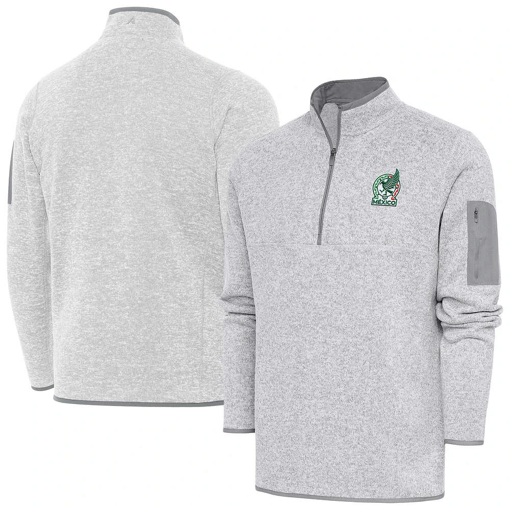 Men's Antigua Heather Gray Mexico National Team Elevate Quarter-Zip Pullover