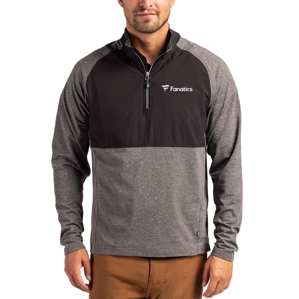 Men's Cutter & Buck Heather Black Fanatics Corporate Adapt Eco Knit Hybrid Quarter-Zip Pullover